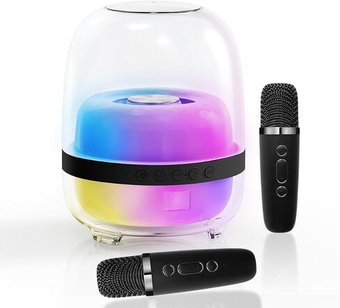 Karaoke Machine with 2 Wilreless Microphones,Portable Bluetooth Karaoke Speaker with LED Lights for Home Party, Birthday Gifts for Family and Friends (Black) in Saudi Arabia