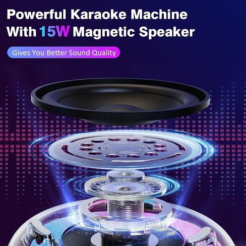 Karaoke Machine with 2 Wilreless Microphones,Portable Bluetooth Karaoke Speaker with LED Lights for Home Party, Birthday Gifts for Family and Friends (Black) in Saudi Arabia