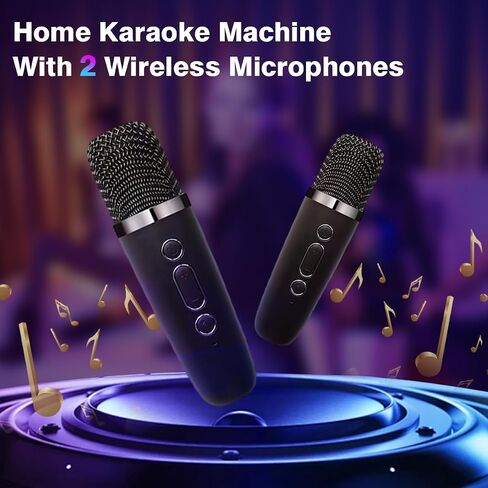 Karaoke Machine with 2 Wilreless Microphones,Portable Bluetooth Karaoke Speaker with LED Lights for Home Party, Birthday Gifts for Family and Friends (Black) in Saudi Arabia