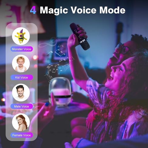 Karaoke Machine with 2 Wilreless Microphones,Portable Bluetooth Karaoke Speaker with LED Lights for Home Party, Birthday Gifts for Family and Friends (Black) in Saudi Arabia