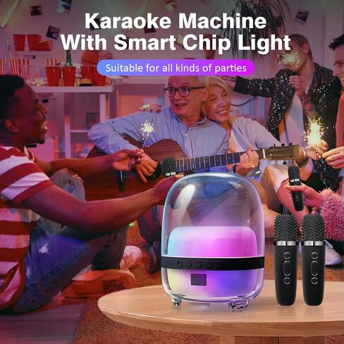 Karaoke Machine with 2 Wilreless Microphones,Portable Bluetooth Karaoke Speaker with LED Lights for Home Party, Birthday Gifts for Family and Friends (Black) in Saudi Arabia