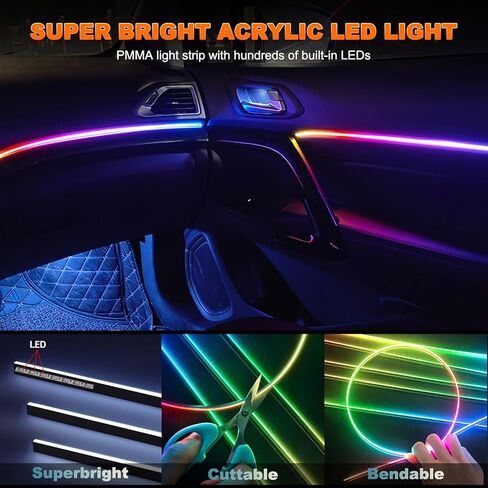 Interior Car LED Strip Lights, Acrylic LED Lights for Car with Dreamcolor Chasing, USB RGB Car Ambient Lighting Kits, Music Sync Dynamic Start Scan (43.3 inches) in Kuwait