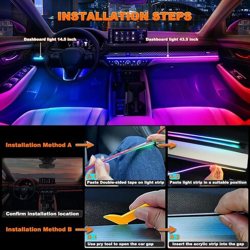 Interior Car LED Strip Lights, Acrylic LED Lights for Car with Dreamcolor Chasing, USB RGB Car Ambient Lighting Kits, Music Sync Dynamic Start Scan (43.3 inches) in Kuwait