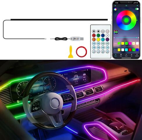 Interior Car LED Strip Lights, Acrylic LED Lights for Car with Dreamcolor Chasing, USB RGB Car Ambient Lighting Kits, Music Sync Dynamic Start Scan (43.3 inches) in Kuwait