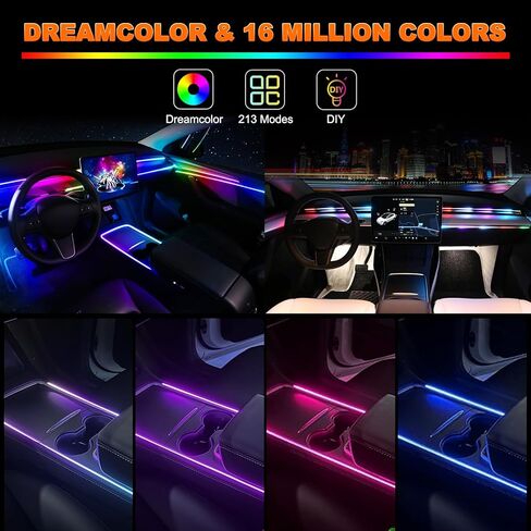 Interior Car LED Strip Lights, Acrylic LED Lights for Car with Dreamcolor Chasing, USB RGB Car Ambient Lighting Kits, Music Sync Dynamic Start Scan (43.3 inches) in Kuwait