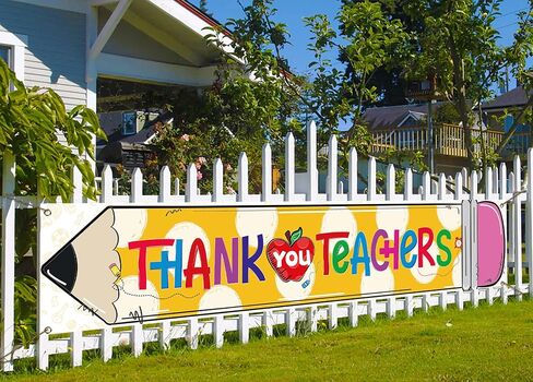 Nepnuser Thank You Teachers Fence Banner Teacher Appreciation Week Party Decoration School Classroom Large Home Garden Outside Yard Hanging Sign (1.6×8.2ft) in Saudi Arabia