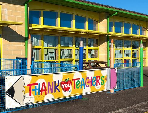Nepnuser Thank You Teachers Fence Banner Teacher Appreciation Week Party Decoration School Classroom Large Home Garden Outside Yard Hanging Sign (1.6×8.2ft) in Saudi Arabia