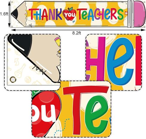 Nepnuser Thank You Teachers Fence Banner Teacher Appreciation Week Party Decoration School Classroom Large Home Garden Outside Yard Hanging Sign (1.6×8.2ft) in Saudi Arabia