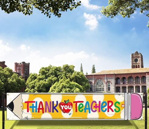Nepnuser Thank You Teachers Fence Banner Teacher Appreciation Week Party Decoration School Classroom Large Home Garden Outside Yard Hanging Sign (1.6×8.2ft) in Saudi Arabia