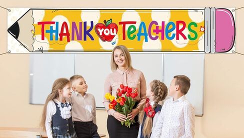 Nepnuser Thank You Teachers Fence Banner Teacher Appreciation Week Party Decoration School Classroom Large Home Garden Outside Yard Hanging Sign (1.6×8.2ft) in Saudi Arabia