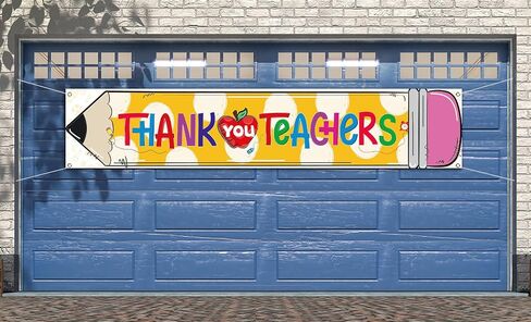 Nepnuser Thank You Teachers Fence Banner Teacher Appreciation Week Party Decoration School Classroom Large Home Garden Outside Yard Hanging Sign (1.6×8.2ft) in Saudi Arabia
