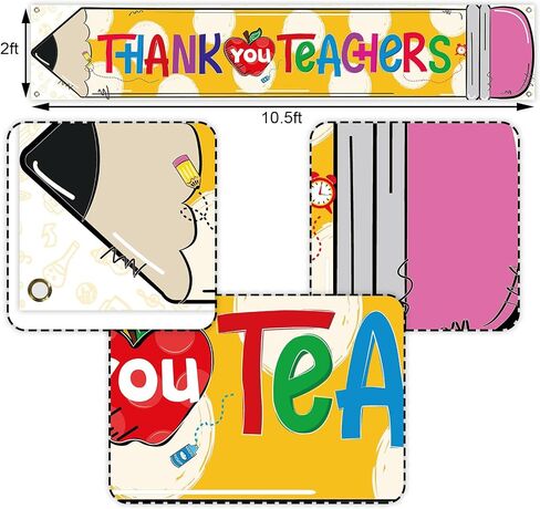 Nepnuser Thank You Teachers Fence Banner Teacher Appreciation Week Party Decoration School Classroom Large Home Garden Outside Yard Hanging Sign (1.6×8.2ft) in Saudi Arabia