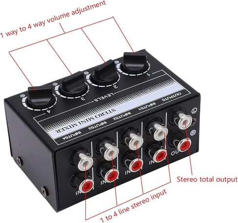 1 in 4 Out Audio Splitter, Stereo Mini Mixer Passive Independent Adjustment Metal for Small Club for Outdoor Performances for CD Players (01 02 015xsic125v041755) in Saudi Arabia