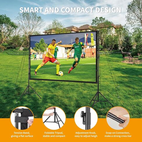 شاشة عرض محمولة مع حامل، 150 بوصة 16:9، شاشة عرض خارجية، قابلة للطي والكي والغسل، شاشة عرض أمامية وخلفية، فكرة للسينما المنزلية، والأعمال التجارية، وحفلات الفناء الخلفي. in Kuwait