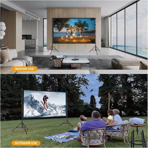 شاشة عرض محمولة مع حامل، 150 بوصة 16:9، شاشة عرض خارجية، قابلة للطي والكي والغسل، شاشة عرض أمامية وخلفية، فكرة للسينما المنزلية، والأعمال التجارية، وحفلات الفناء الخلفي. in Kuwait