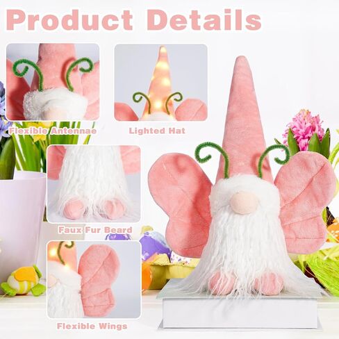 Lighted Butterfly Gnomes Spring Gnome Butterfly Plush Gnomes with Adjustable Wings & LED Hat, Spring Decorations Swedish Tomte Tiered Tray Tabletop Ornament Gifts in Saudi Arabia