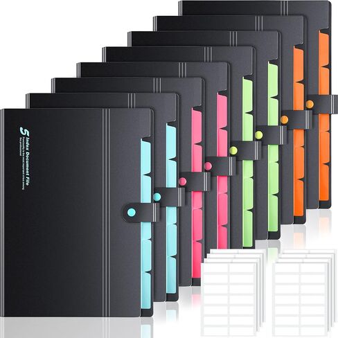 8 Pieces Expanding File Folders, A4 Expanding Folder, First Day of School File Organizer Letter 6 Pocket File Folder Document Organizer Travel File Folder with 12 Pcs Label for Student School Office in Saudi Arabia