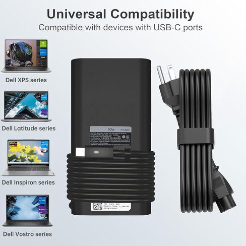 90 واط USB C نوع C محول التيار المتردد شاحن الكمبيوتر المحمول لـ Dell XPS 13 Precision 3540 Latitude 3400 3500 5289 5300 2in1 7400 2in1 7300 7390 2in1 7200 2in1 5400 0TDK33 LA90PM170 DA90PM170 سلك إمداد الطاقة in Kuwait