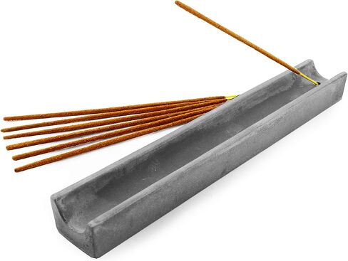 حامل بخور مستطيل من الأسمنت باللون الرمادي - مبخرة حديثة ذات حجم قياسي قياسي - عصي البخور غير متضمنة in Kuwait