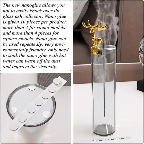 حامل بخور غزال مذهّب، تثبيت بالغراء النانوي قابل لإعادة الاستخدام، صائد زجاجي مضاد للرماد للعصي والمخاريط بدون فوضى، مثالي لليوجا وغرفة السبا والديكور والتأمل in Kuwait