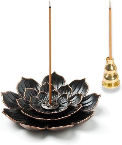 Incense Holder, Incense Holder for Sticks, Lotus Incense Stick Holder with Ash Catcher and Gourd Portable Brass Incense Burner for Meditatation Yoga Home Decor, 1 Set in Saudi Arabia