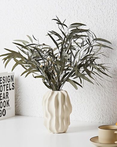 White Textured Striped Ceramic Vase, Handmade Neutral Beige Vases Home Decor,Vintage Farmhouse Flower Vase Home Décor for Dried Pampas Grass, Living Room, Cafe Table Decor(6.7X4.7in) in Saudi Arabia