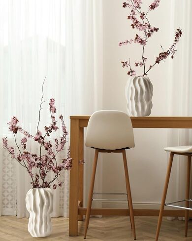 White Textured Striped Ceramic Vase, Handmade Neutral Beige Vases Home Decor,Vintage Farmhouse Flower Vase Home Décor for Dried Pampas Grass, Living Room, Cafe Table Decor(6.7X4.7in) in Saudi Arabia