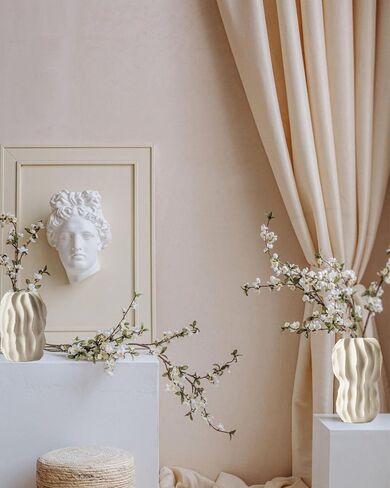 White Textured Striped Ceramic Vase, Handmade Neutral Beige Vases Home Decor,Vintage Farmhouse Flower Vase Home Décor for Dried Pampas Grass, Living Room, Cafe Table Decor(6.7X4.7in) in Saudi Arabia