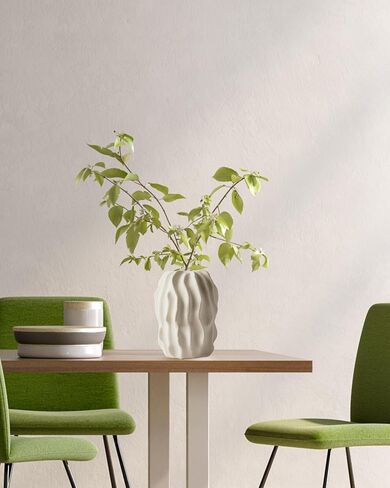 White Textured Striped Ceramic Vase, Handmade Neutral Beige Vases Home Decor,Vintage Farmhouse Flower Vase Home Décor for Dried Pampas Grass, Living Room, Cafe Table Decor(6.7X4.7in) in Saudi Arabia
