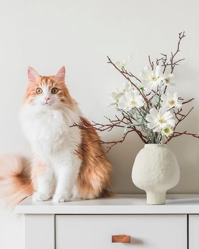 White Textured Striped Ceramic Vase, Handmade Neutral Beige Vases Home Decor,Vintage Farmhouse Flower Vase Home Décor for Dried Pampas Grass, Living Room, Cafe Table Decor(6.7X4.7in) in Saudi Arabia