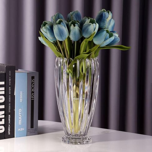 Modern Unique Simplicity Clear Crystal Vase Living Room Wecoration Bedroom Vase Room Water Planting 11 Inches Tall Tabletop Wedding (Transparent) in Saudi Arabia