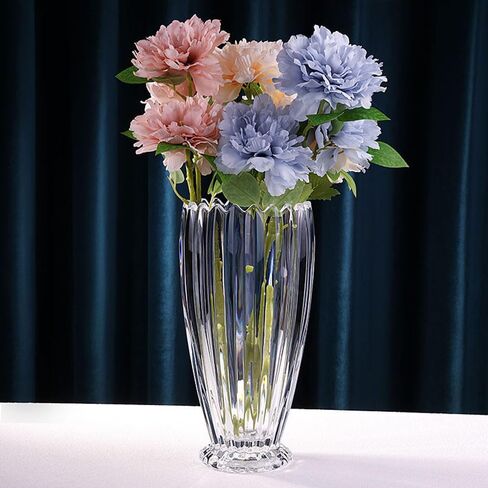 Modern Unique Simplicity Clear Crystal Vase Living Room Wecoration Bedroom Vase Room Water Planting 11 Inches Tall Tabletop Wedding (Transparent) in Saudi Arabia