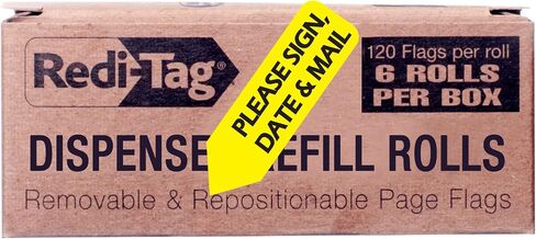 Redi-Tag Please Sign, Date and Mail Printed Arrow Flags, 6 Roll Refill, 120 Flags per Roll, 1-7/8 x 9/16 Inches, Yellow (91041) in Saudi Arabia