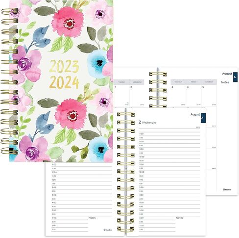 Blueline Essential Academic Daily/Monthly Planner, August 2023 to July 2024, Gold Twin-Wire Binding, Poly Cover, 8" x 5", Blossom Design, Pink (CA214PG.01-24) in Saudi Arabia
