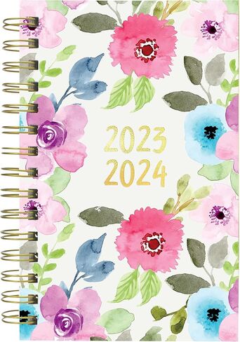 Blueline Essential Academic Daily/Monthly Planner, August 2023 to July 2024, Gold Twin-Wire Binding, Poly Cover, 8" x 5", Blossom Design, Pink (CA214PG.01-24) in Saudi Arabia
