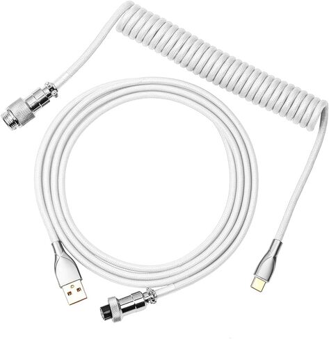 EPOMAKER Mix كابل لوحة مفاتيح ملفوف بطول 1.8 متر، كابل USB C إلى USB A TPU للوحة مفاتيح الألعاب الميكانيكية، مع طيار معدني قابل للفصل للوحة المفاتيح المخصصة، أبيض in Saudi Arabia