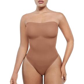 SHAPELLX Strapless Shapewear Bodysuit for Women Tummy Control Thong Seamless Sculpt Body Shaper with Removable Straps