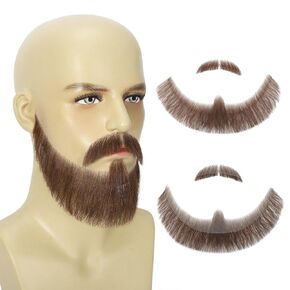 Fake Beard Handmade with Human Hair, Full Beard Style with Larger Size, Realistic Mustache with Soft Invisible Mesh (Brown)
