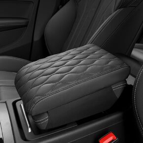 CAR CENTER CENTOLE COVER PAT PU LEATHER ، حصيرة مسند الذراع الأسود ، واقي وسادة راحة ذراع السيارة ، جلود نابا رغوة الذاكرة ، وسادة راحة اليد (الحجم 14 × 8 × 2.2 بوصة)