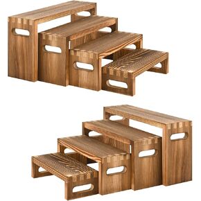 8 Pcs Wood Risers Display Stands, 2 Set Wooden Risers for Table Display, 4 Tier Rectangular Riser Display Stand Wooden for Cupcake, Desserts, Perfume, Collections, Jewelry Showcase