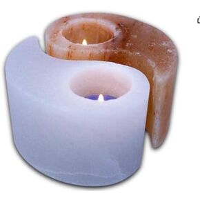 Salacia All Natural Himalayan Salt Rock Pink and White Yin Yang Tea Light Votive Candle Holder Set, Himalayan Salt Yin-Yang Tealight Candle Holder, Home Decor Candle Set