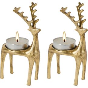 Nikky Home Gold Deer Tealight Candle Holders ، مجموعة من زينة طاولة مركزية ، وقف معدني مزخرف لشموع شاي ضوء ، والشموع النذرية