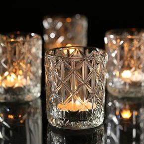 24pcs Clear Votive Candle Holders 2x2.5inch - Glass Candle Holder in Bulk for Table Wedding Centerpieces, Tea Lights Candle Holder for Wedding Party Holiday Decor (Clear,24)