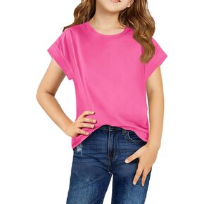 Haloumoning Girls Summer Cap Sleeve Shirts Kids Casual Cute Crewneck Tunic Tops Tees 5-14 Years