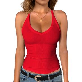 Jar of Love Women's Workout Tank Top with Built-in Shelf Bra-V-Neck Racerback Ribbed Cami for Gym, Yoga, Running