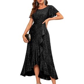 Berylove Women Sequin Party Party Dress Flutter Short Sleeve Cocktail Cocktail Long Evening Dress
