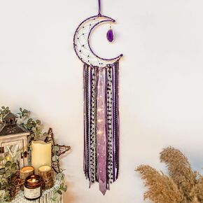 الماسك الساحر الهلال القمر مع الأرجواني العقيق ، الساحرة الوثنية الجدار المنسوج معلقة Dreamcatcher مع الضوء ، ديكور الهبي القوطية مع زخرفة الزخرفة هدية لغرفة النوم عيد الميلاد