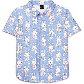 Remimi Unisex Kids Hawaiian Shirt Short Sleeve Fourth of July Patriotic Button Up 5-14 Years