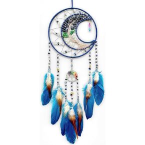 Tree of Life Dream Catchers,Handmade Rainbow Healing Crystal Stone Dream Catcher Wall Hanging Ornament for Bedroom Wedding Party Decor, Festival Blessing Gift (Blue Purple Tree of Life Art(Moon))