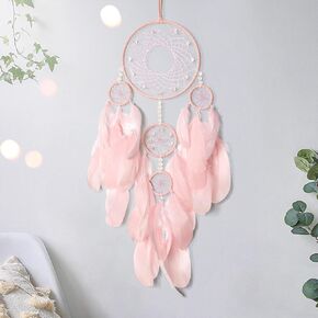 SOMYTING Dream Catcher with Fairy Lights Handmade Feathers Dreamcatcher Wall Hanging Ornament Room Decor Bohemian Home Decor Craft Blessing Gift (Pink-1)